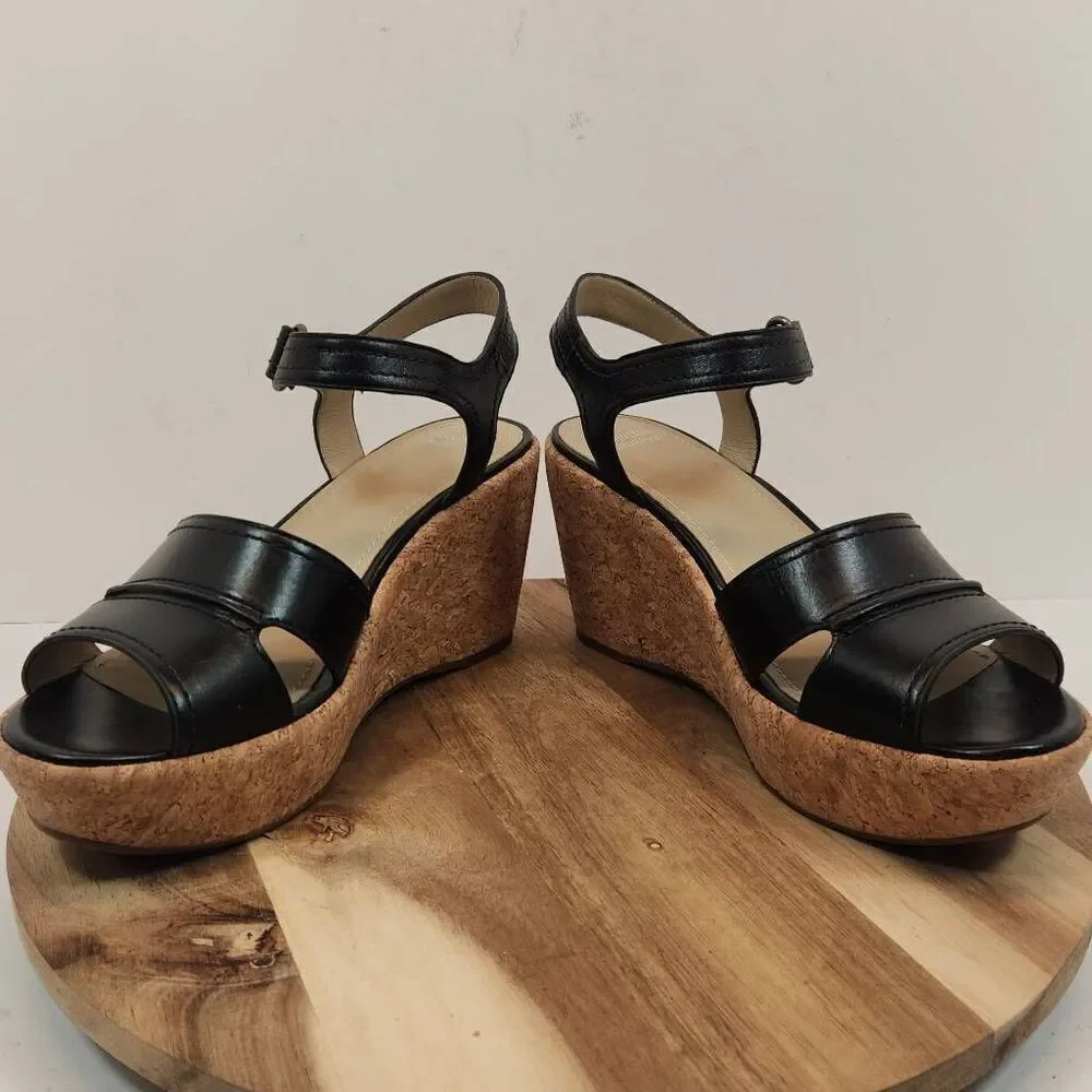 JOHNSTON & MURPHY Alicia Wedge Sandal - Black Leather Women's Size 9